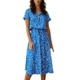 thumbnail image 2 of Ovbmpzd Womens Casual Dress Chiffon Midi Blue Dress Short Sleeve V Neck Dresses Holiday Party Dresses for Women 3XL, 2 of 7