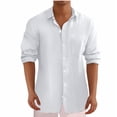 thumbnail image 1 of AherBiu Plus Size Mens Linen Shirts Long Sleeve Button down Lightweight Shirts Fall Solid Casual Beach Shirts, 1 of 5