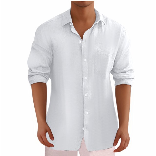 AherBiu Plus Size Mens Linen Shirts Long Sleeve Button down Lightweight Shirts Fall Solid Casual Beach Shirts
