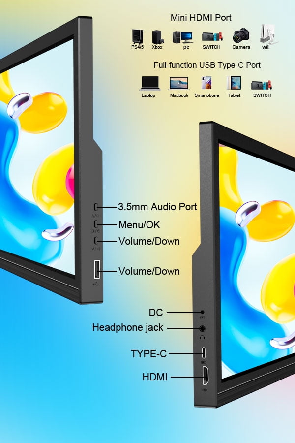 17.3 Inch Non-Touch Portable Monitor, 1600x900 HD Resolution, External Second Monitor for Laptop, PC, Phone, Gaming Devices