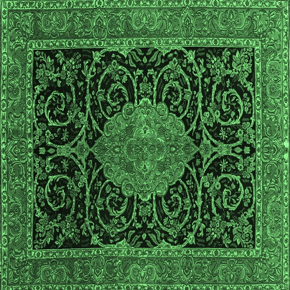 Ahgly Company Indoor Square Medallion Emerald Green Traditional Area Rugs, 4' Square