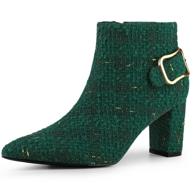 Botines de Cuadros Allegra K Tacón Grueso Punta Puntiaguda Verde 40