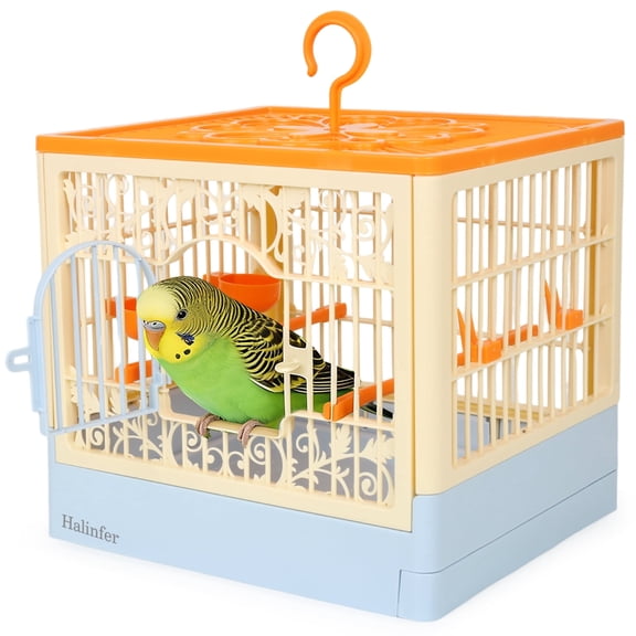 Small 13 Inch Slide-Out Tray Plastic Birdcage with Food Cups & Perches