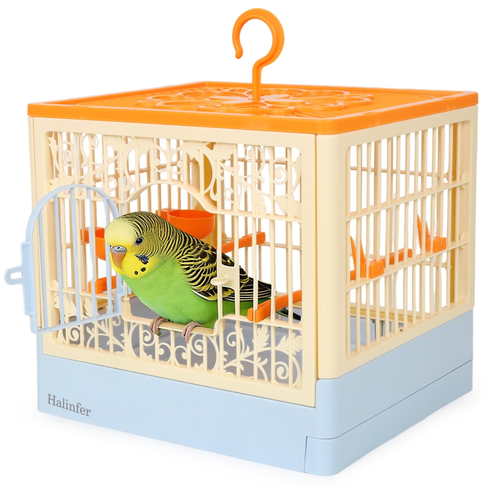 Small 13 Inch Slide-Out Tray Plastic Birdcage with Food Cups & Perches