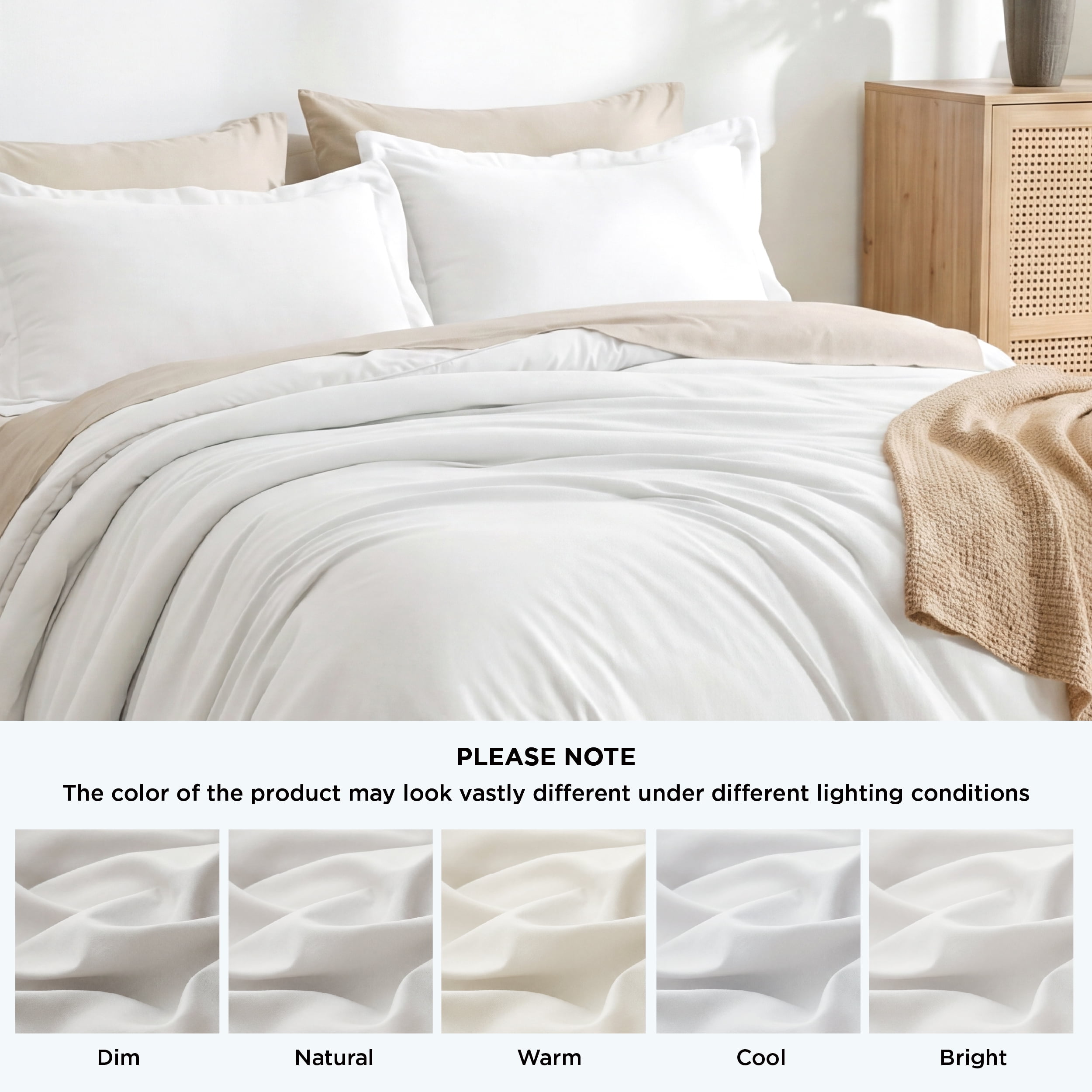 U by Bedsure King Comforter Set Coconut Milk, 7 Pieces Reversible Bed in a Bag, Boho Lightweight Bedding Set, Contrasting Design
