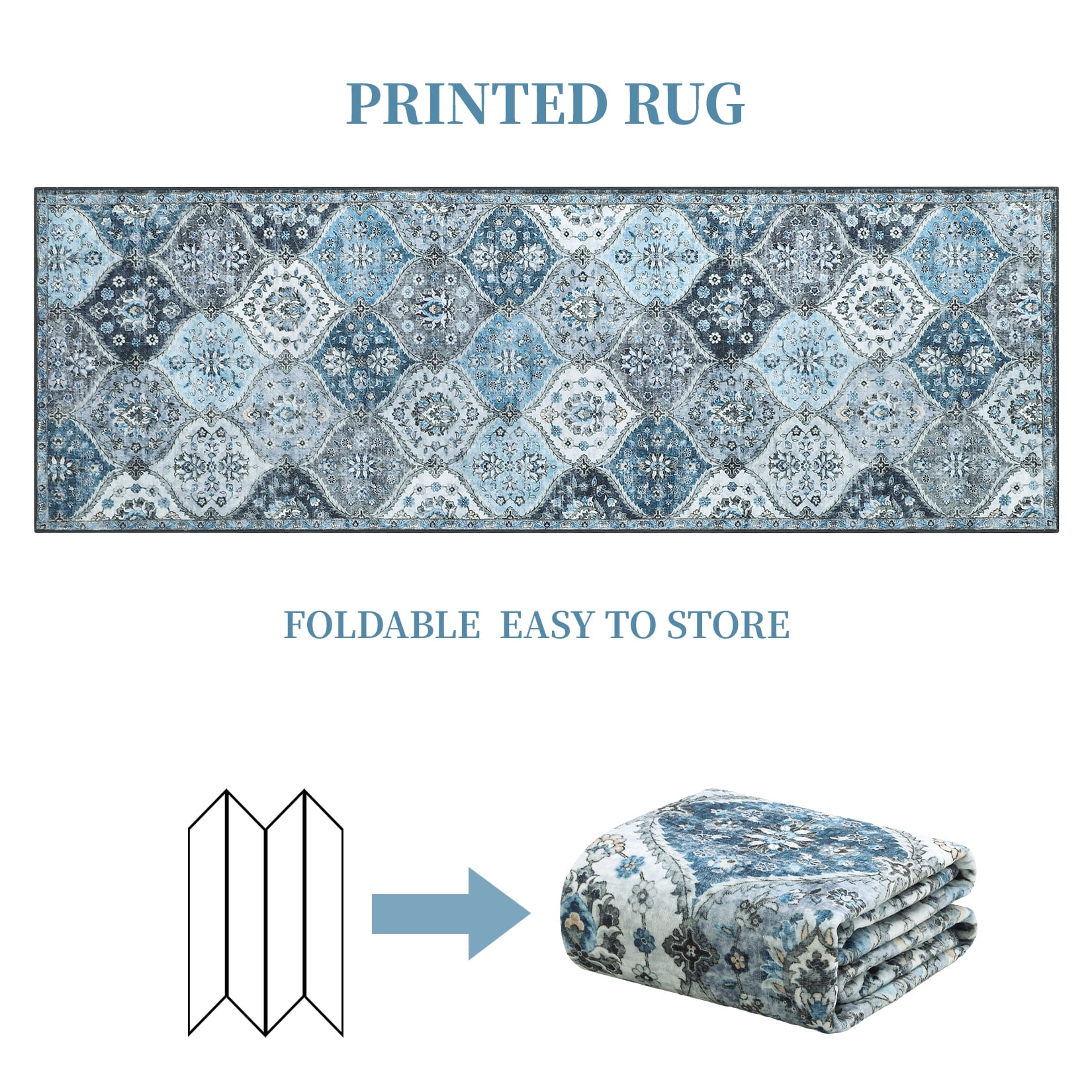 Hasoo 2' x 6' Runner Rug for Hallway Traditional Indoor Rug Machine Washable Bedside Carpet, Gray/Blue