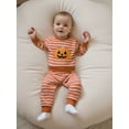 thumbnail image 3 of Loicainy Toddler Baby Boys Halloween Outfits 3 6 12 18 24 Months 2T 3T Stripe Pumpkin Embroidery Sweatshirts and Long Pants 2Pcs Clothes Set, 3 of 9