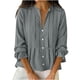 thumbnail image 1 of Tops de Manga Larga de las Mujeres de Color Sólido Casual con Detalle Del Botón Plisado, Blusa de Lino con Cuello en V para el Otoño Diario, 1 of 8