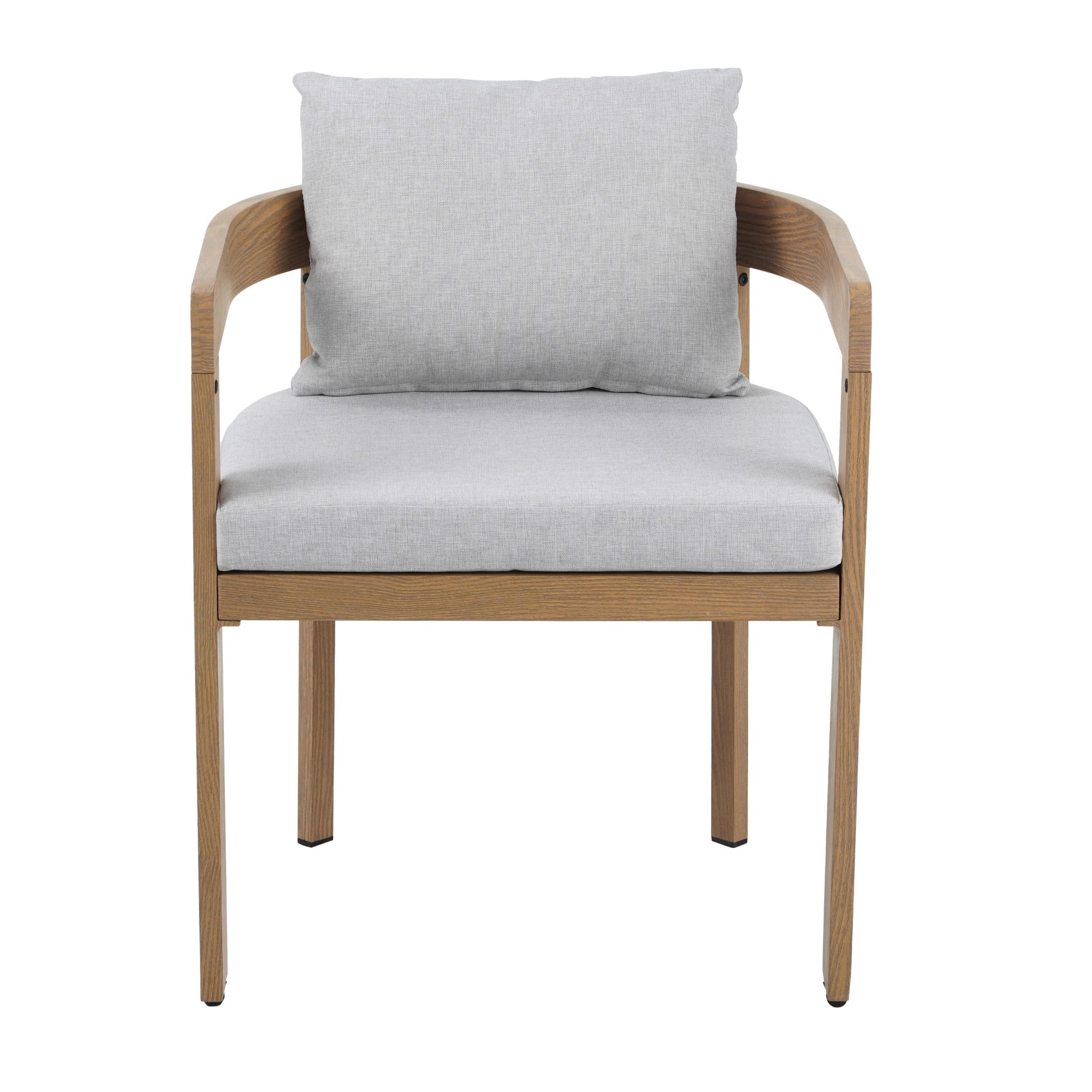 Calistae Outdoor Patio Dining Chairs, Aluminum, Teak + Light Grey, Set of 2