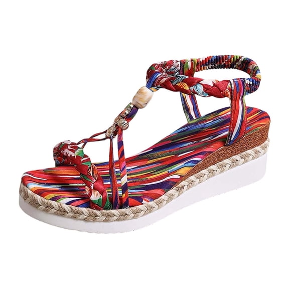 Womens Low Wedge Heels Sandals Shoes,Wide Width Platform Wedge Sandals for Women Summer Dressy,Comfort Walking Non Casual Summer Beach Sandals Ankle Elastic Bohemian Woven Sandals