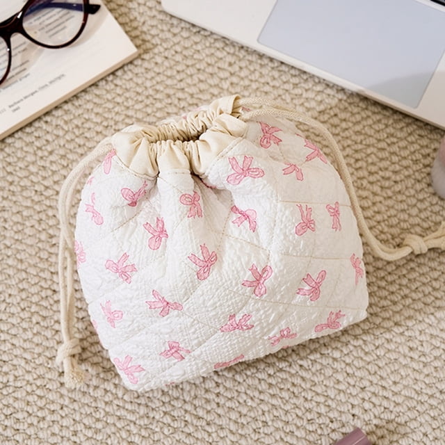 EGNMCR Floral Drawstring Makeup Bag Printed Drawstring Storage Bag Large Capacity Makeup Bag polyester storage b ag