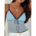 thumbnail image 4 of FEORJGP Women Summer Camisole Sleeveless V-neck Tops Tie-up Lace Slim Fit Vest Patchwork See-through Blouses, 4 of 6