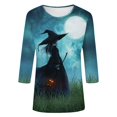 thumbnail image 5 of YLHFASHION 2025 T-Shirts d'Halloween pour Femmes Manches 3/4 T-Shirts Graphiques de Sorcière Hauts de Festival Col Rond Haut Soldes Aujourd'hui Liquidation T-shirt à Manches Longues pour Femmes, 5 of 5
