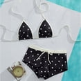 thumbnail image 2 of FINALGANG Womens Triangle Halter Polka Dot Print 2 Piece Bikini Swim Set Tie String Swim Top Drawstring Boyshort Brief Summer Swimwear For Beach Trip Cozy Swimwear S, 2 of 4