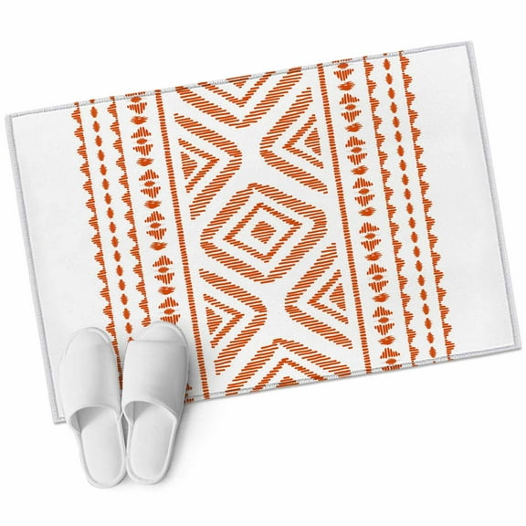 Orange Boho Bathroom Mat 2x3 FT, Non Slip Small Kitchen Mat, Vintage Southwestern Geometric Stripes Washable Soft Backed Front Door Throw Rug Non-Shedding Indoor Outdoor Doormat for Entryway Sink