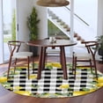 thumbnail image 3 of Round Rugs 5Ft, Lemon Farmhouse Round Area Rug Washable Indoor Throw Carpet, Summer Fruit Botanical Black Checked Soft Non Slip Circle Rug for Cabinet Bathroom Home Decor Aesthetic, 3 of 8