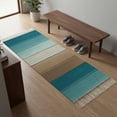 thumbnail image 5 of Area Rug with Tassels 2' x 5', Farm Teal Wood Board Vintage Gradient Plank Kitchen Runner Rug for Hallway Bedroom Throw Rugs, Country Brown Wooden Soft Door Mat for Bathroom Entrance Living Room, 5 of 9
