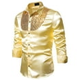thumbnail image 2 of BiZtdJrK Mens Luxury Dress Shirts Shiny Sequin Design Silk Like Satin Long Sleeve Button Down Shirts Disco Party Prom Shirts Wedding Shirt Today's Deals of The Day Gold XL, 2 of 5