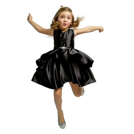 Brooches For Dresses - Efavormart Lustrous Satin Layered Dress with a Rhinestone Brooch Birthday Girl Dress Junior Flower Girl Wedding Party Gown Dress