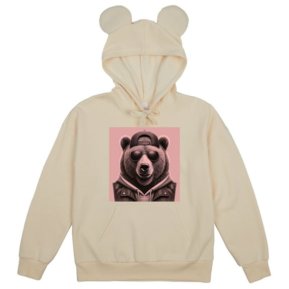 Bear With 3D Ears Adult Tofu Long Sleeve Cosplay Hoodie With 3D Ears-Medium