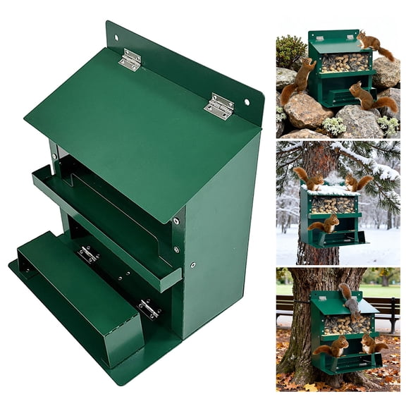 Squirrel Table Metal Feeder Weath Erproof Decoration Squirrel Feeding Station For Nature Observation Patio Wi Ldlife Feeding (dark Green)