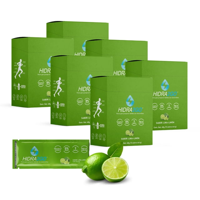 Pack de 60 Unidades - 6gr por Unidad - Electrolitos en Polvo Soluble 600ml | Sabor Lima Limón | Sin Calorias, Sin Azucar, Libre de Gluten y Vegano | 6 gr de Polvo en Sobres | HIDRA2GO