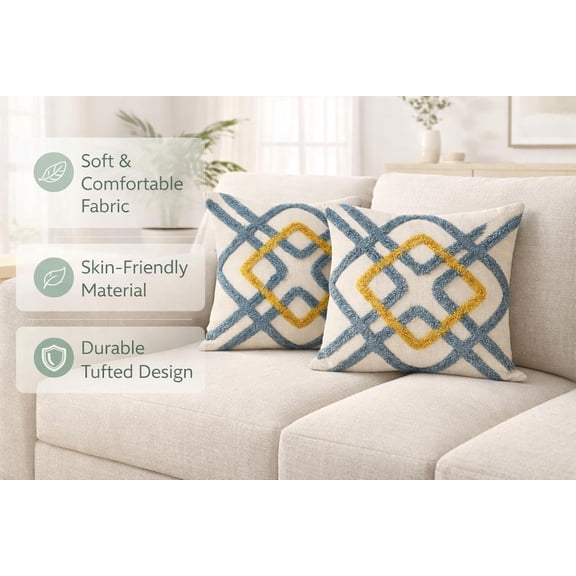 The Linen Lining 100% Cotton Jaipur Style Cushion Covers, 18x18 Inch, Set of 2, Multicolor Decorative Pillow Cases with Hidden Zipper, No Inserts