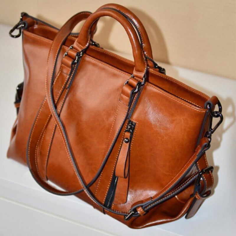 Women Oiled Soft Leather ladies fashion handbag shoulder Briefcase Messenger Bag 