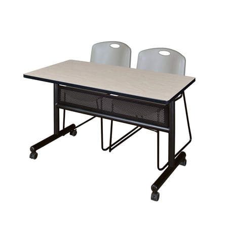 Regency Kobe 48 x 24 in. Flip-Top Privacy Nesting Table- Maple 2 Zeng Stack Chairs- Grey