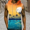thumbnail image 2 of Hyknon Tank Tops Men Independence Day Hooded Tank Top 3D Non Positioning Sunset Tree Print Sleeveless Head Drawstring Pocket Hooded Tank Top Casual T-shirt Top Tops, 2 of 5