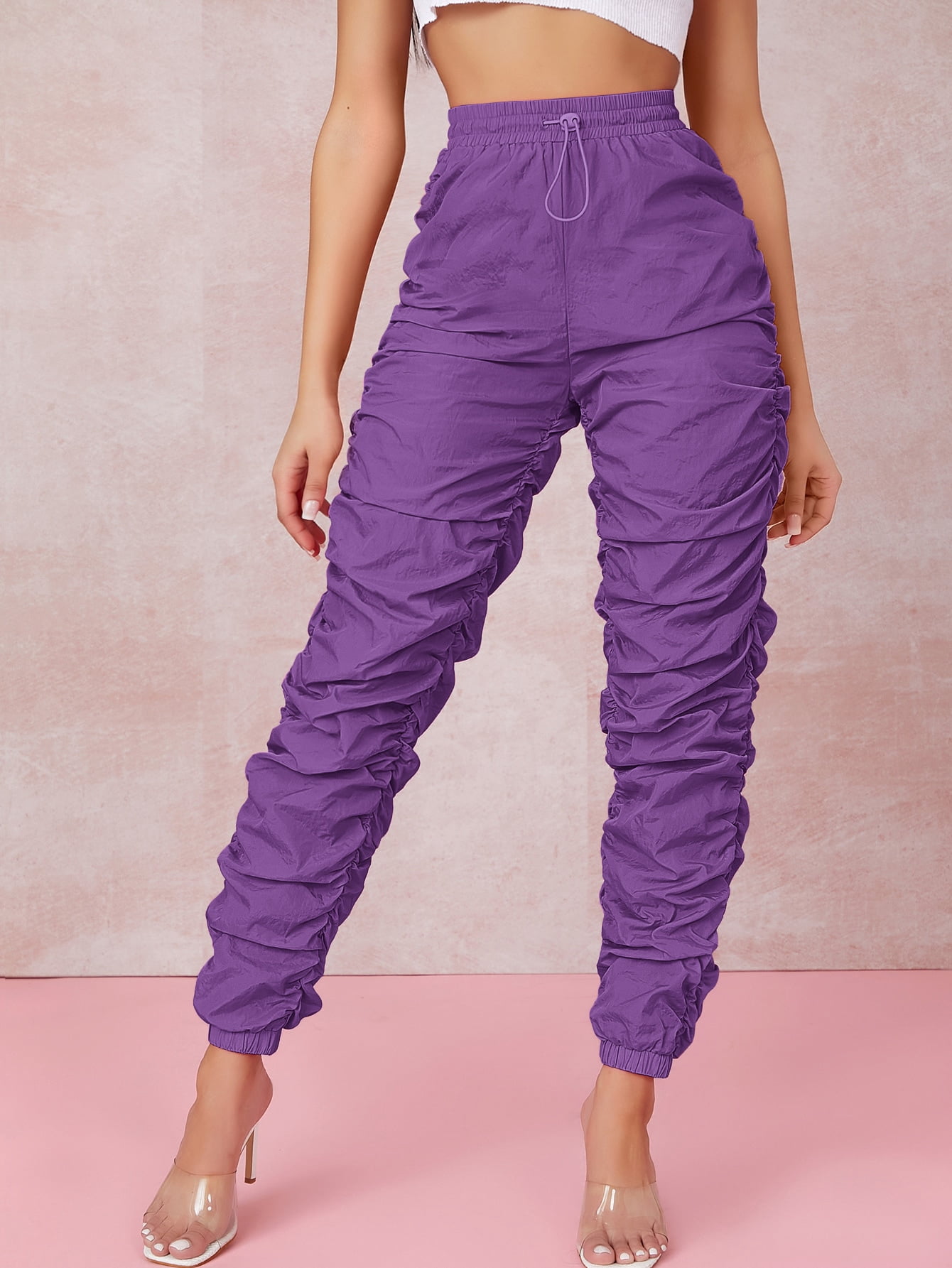 Mauve Purple Casual Women's Ruched 