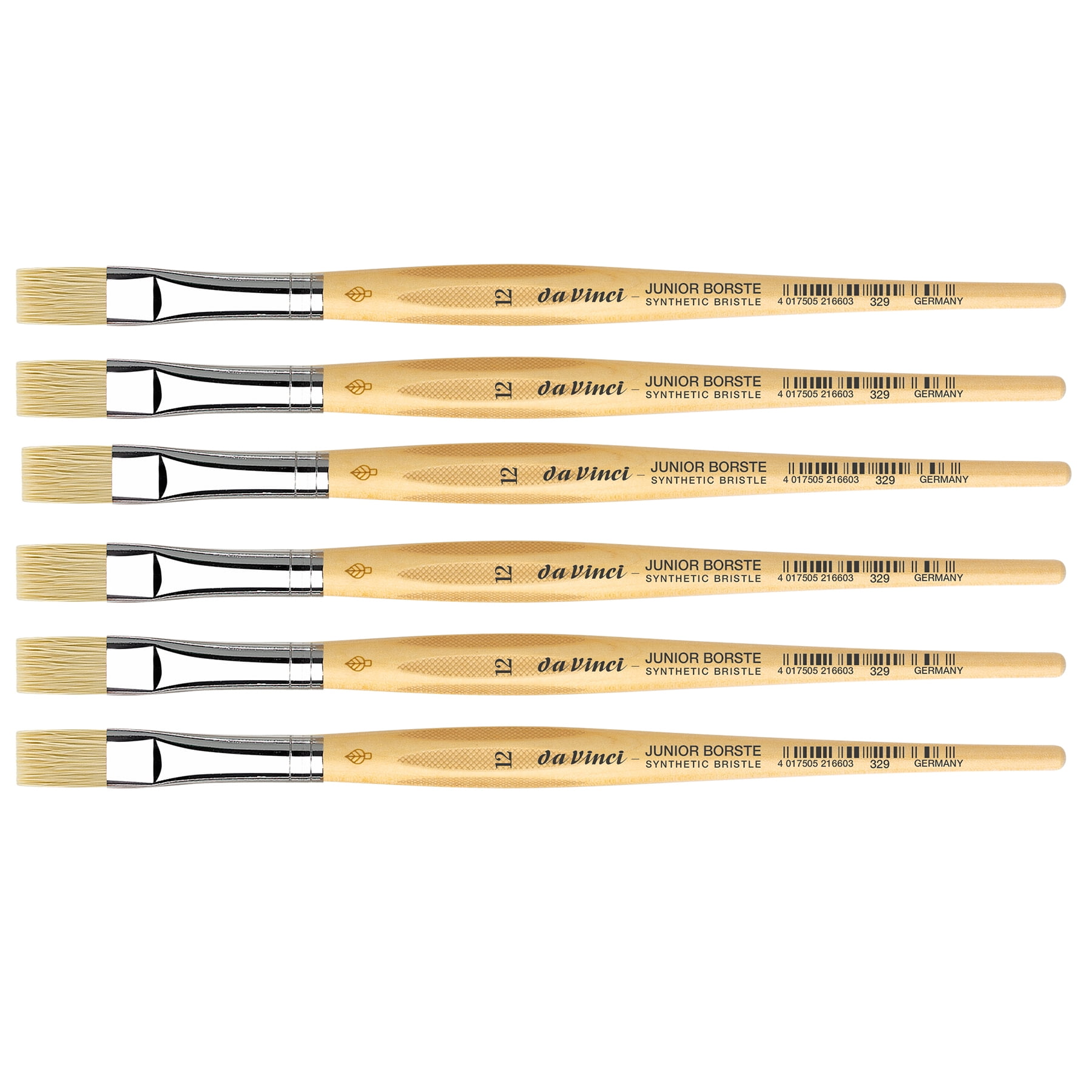 da Vinci JUNIOR BORSTE Synthetic Student Brush, Synthetic, Tempera, Flat, Series 329, Size 12, Pack of 6