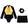 thumbnail image 4 of Alvivi Girls Gymnastics Leotards with Shorts Tumbling Dance Biketards Matching Hair Scrunchie Gold&Black 6, 4 of 7