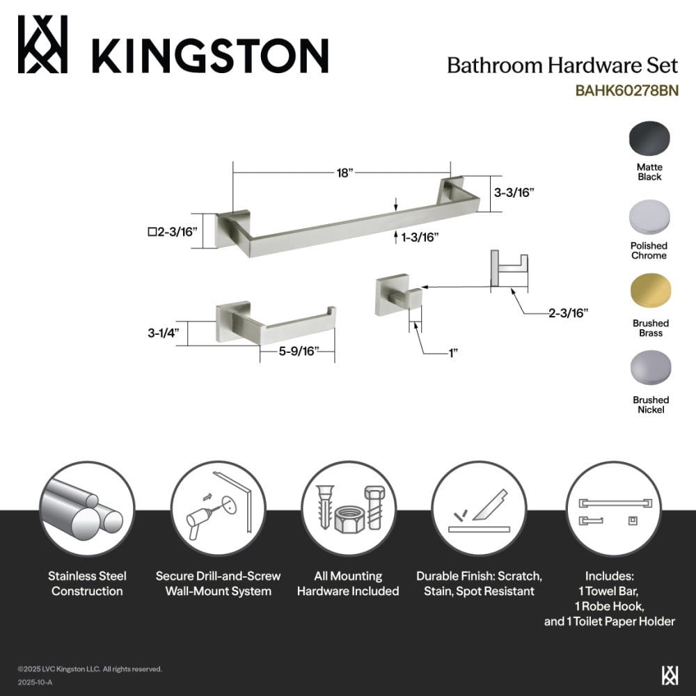 Kingston Brass BAHK6112478MB Wall Mount Dessau 5-Piece Bathroom Accessory Set, Matte Black
