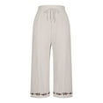 thumbnail image 4 of Dazajoo Women's Summer Pants Clearance Cotton Linen Crop Pants for Women Elastic Waist Vintage Floral Embroidered Cropped Trousers Summer Wide Leg Pants with Pockets,Beige,XXL, 4 of 7