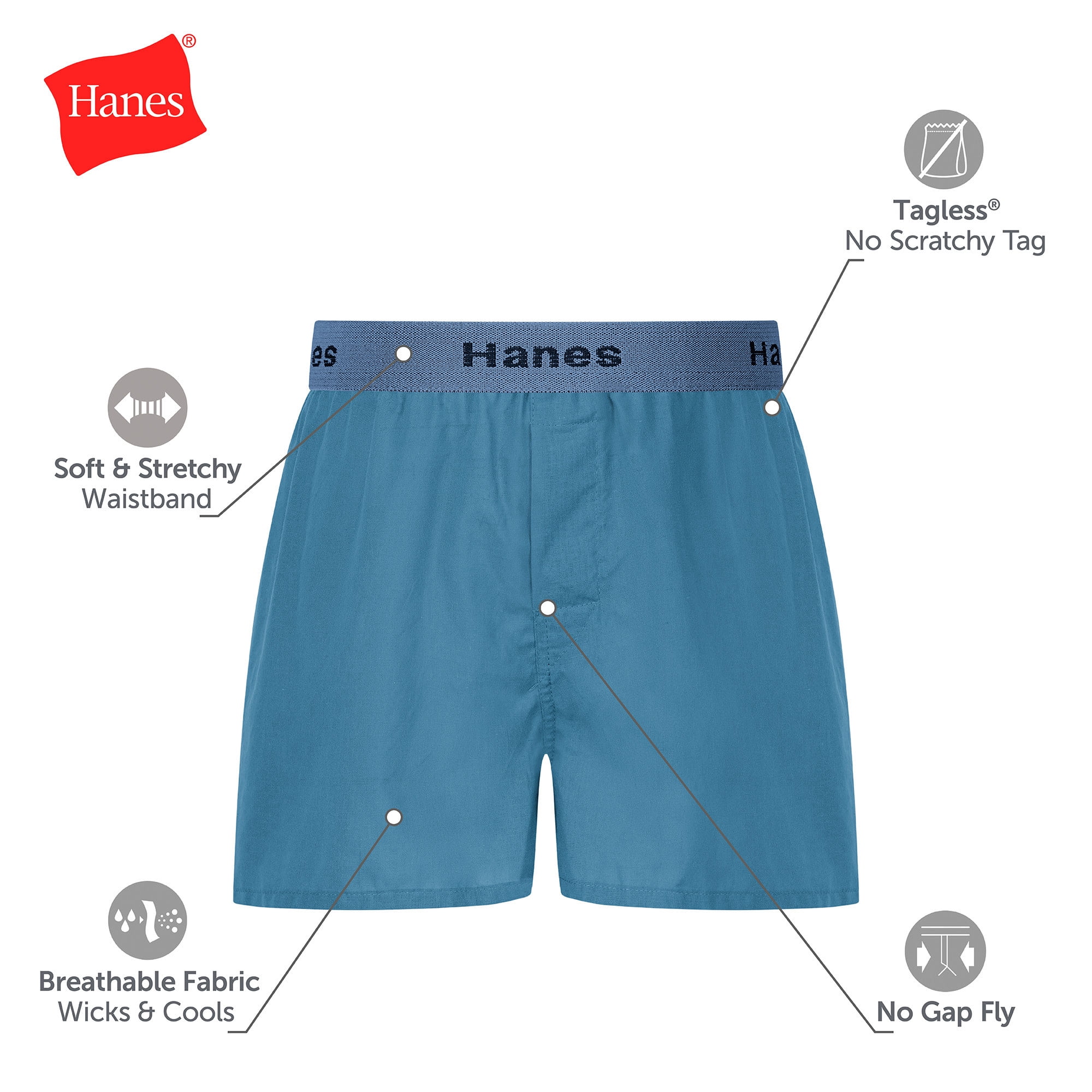 Hanes Boys Underwear Boxers Pack, 5-Pack, Cotton-Blend Boxers for Kids, Moisture-Wicking