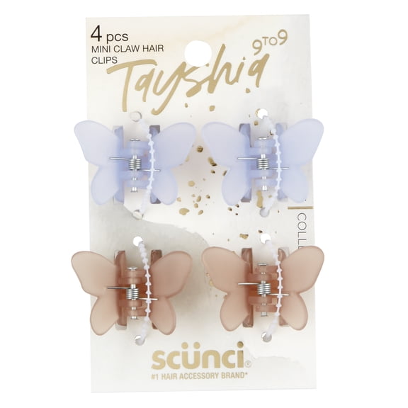 Tayshia by Scunci Mini Butterfly No-Slip Claw Clips, Lilac and Pink, 4 Ct