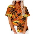 thumbnail image 1 of Camisas de Manga Corta para las Mujeres Cuello Redondo Hawaii Impresión Casual Blusa Plisada, Top Flujo, 1 of 5