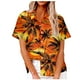 thumbnail image 1 of Camisas de Manga Corta para las Mujeres Cuello Redondo Hawaii Impresión Casual Blusa Plisada, Top Flujo, 1 of 5