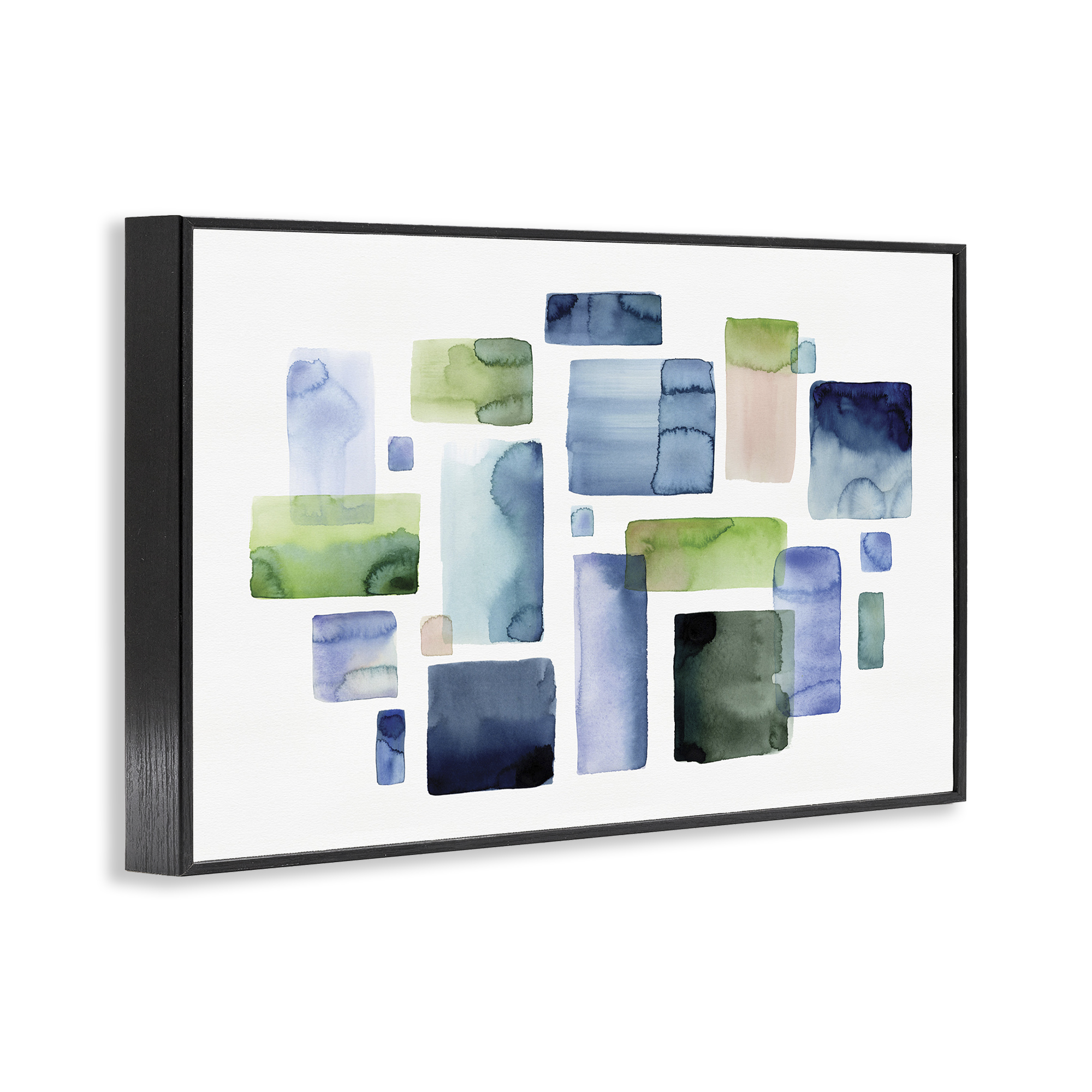 Stupell Industries Asymmetrical Watercolor Shapes Abstract Painting Black Framed Art Print Wall Art, 24 x 16