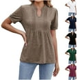 thumbnail image 2 of Fengactive Women's Notched V Neck Puff Short Sleeve Pleated Front Shirts Summer Cute Tops Casual Tunic Blouse, 2 of 4