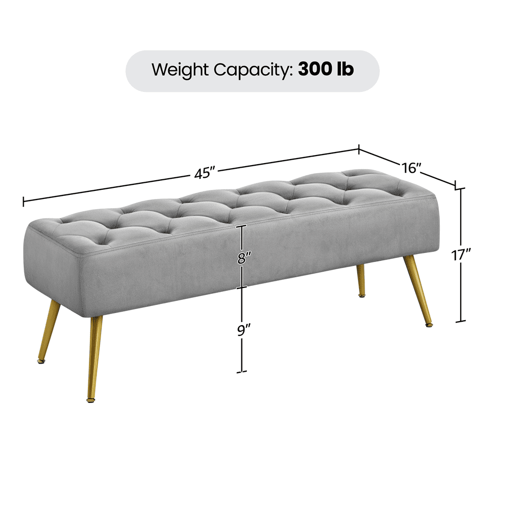 Yaheetech Velvet Upholstered Button Tufted Footstool Bench for Bedroom, Gray