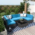 thumbnail image 2 of 7 Piece Patio Furniture Sets, Outdoor Sectional Patio Conversation Set Wicker Rattan Sofa Chair Set with Cushion and Glass Table, 2 of 6
