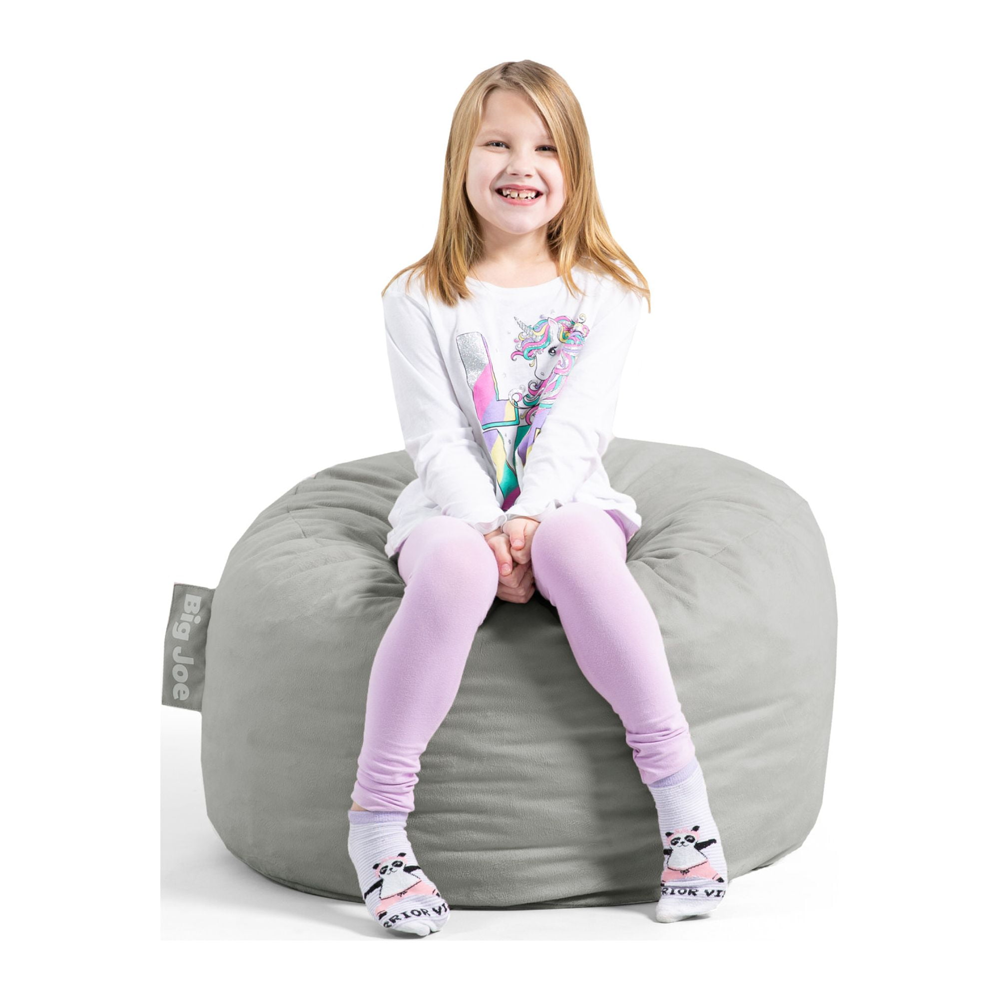 Big Joe Fuf Small Foam Filled Bean Bag Chair, Gray Plush, Soft Polyester, 2 feet