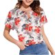 thumbnail image 1 of Blusa holgada de manga corta con cuello en V y estampado floral informal de verano para mujer Pompotops hkajfhjk471913, 1 of 5