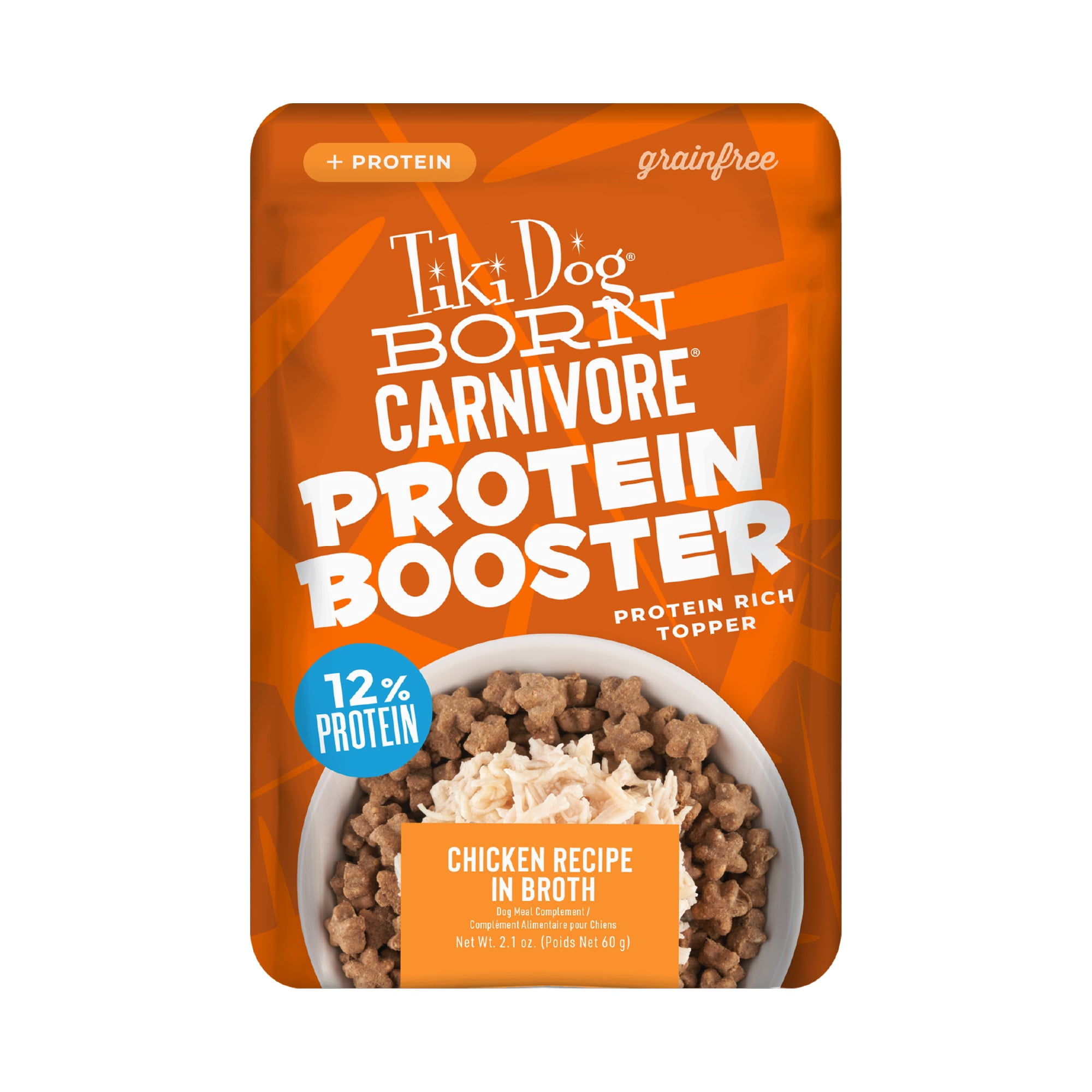 Tiki Dog Born Carnivore Protein Booster Topper Chicken Recipe in Broth Dog Food Topper, 2.1 oz., Case of 12
