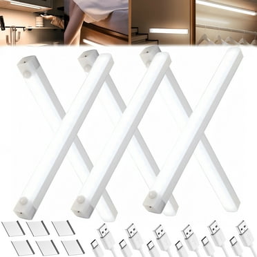 6 Pack USB Under Cabinet Lights,Sticky Lamps Motion Sensor Light,Three Modes Dimmable Closet Light,Wireless Under Counter Lights for Kitchen Stairs,White LED 11.81 x 0.78 in