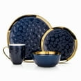 thumbnail image 2 of Stone Lain Florian Modern Porcelain Dish Set, 16-Piece Dishes for 4, Gold and Navy, 2 of 10