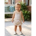 thumbnail image 4 of BemeyourBBs Newborn Baby Girls Little Sister Outfit Waffle Knit Ruffle Romper Little Sis Letter Embroidery Ruffle Sleeveless Infant Bodysuit and Shorts Headband Set Cute Baby Girl Summer Clothes, 4 of 9