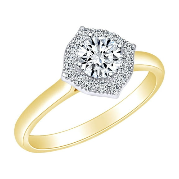 AFFY 0.60 Carat (Ctw) Round Shape White Natural Diamond Solitaire Engagement Ring In 14k Solid Yellow Gold Ring Size-5